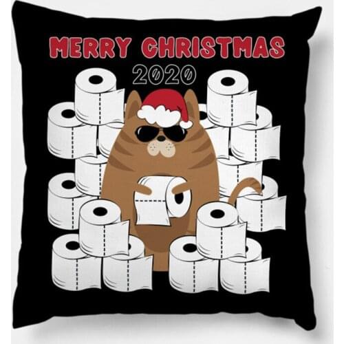 Cat With Toilet Paper Printed Cartoon Christmas Pillowcase 2020 Decor for Home Merry Christmas Ornament Navidad Xmas Gifts