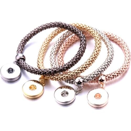 Newest Gold Silver plated Snap Bracelet Fit 18mm Snap Jewelry Real Stainless Steel Cuff Bracelet Unisex DIY jewelry Gifts