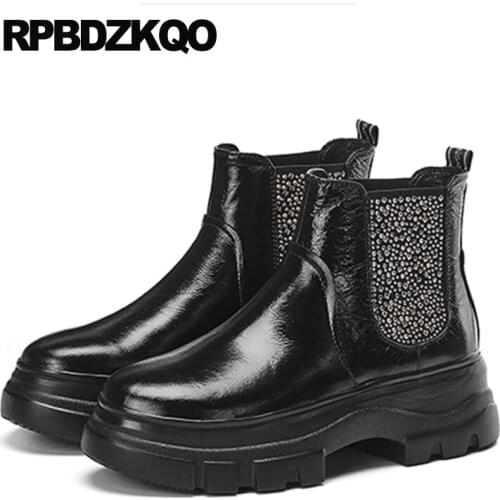 Chelsea Rivet Black Stud Muffin Chunky Studded Platform Flatform Harajuku Shoes Women Ankle Boots Medium Heel Creepers Booties