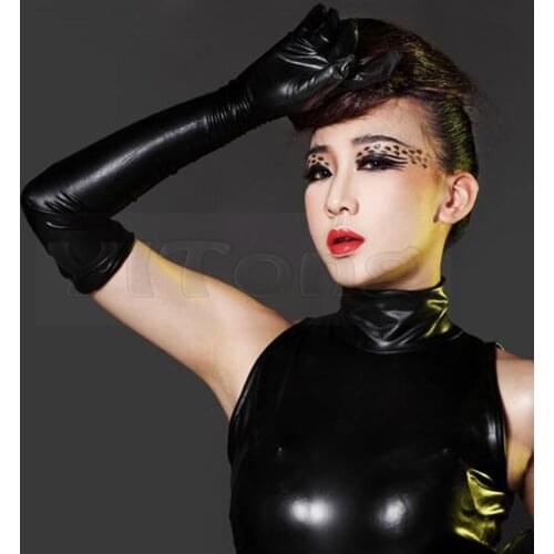 Hot Sexy Long Synthetic Latex Gloves Women Glove Punk Gloves Sexy Hip-pop Jazz Outfit Mittens Culb Wear Eroticas Lingerie