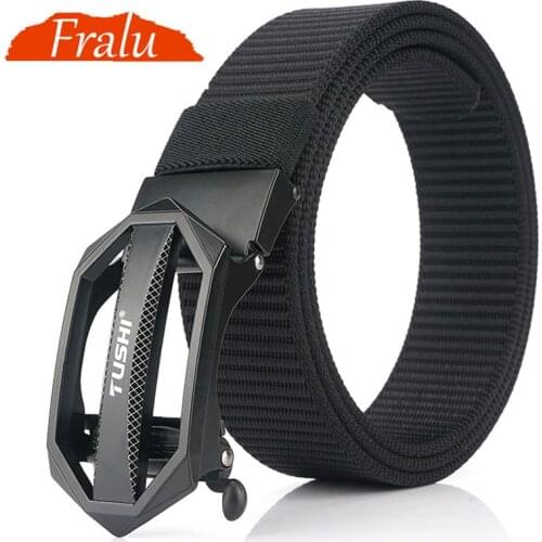 FRALU Winter Mens Casual Business Belt Automatic Buckle Nylon Belt Hot Sale Luxury Brand Official Authentic Belt
