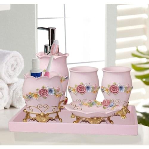 5-6pcs/Set Bathroom Accessories Kit-Storage Tray-Bathroom Decor-Wedding Gifts-Soap Dispenser-Toothbrush Holder-Mouth Cup