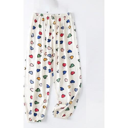 Summer Cotton Satin Print Thin Sleep Bottoms Cool and Soft Ladies Loose Mosquito Pants Women Homewear Comfort Casual Wear Pants