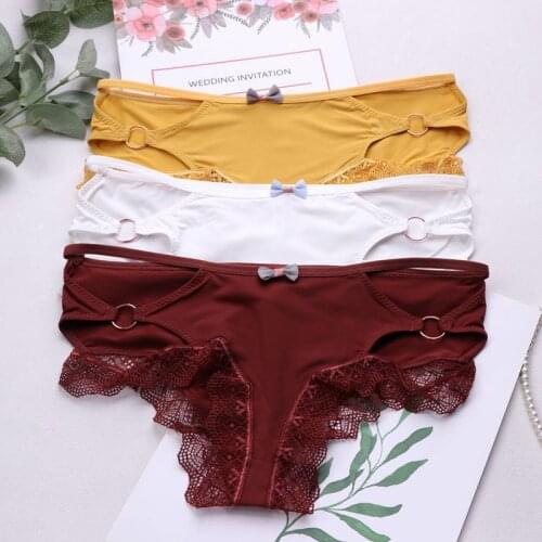 SP&CITY Sexy Bandage Panties Hollow Lace Womens Underpants Cute Bow Underwear Comfort Seamless Thong Mid-rise Breathable Breifs