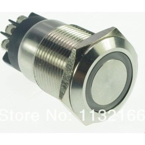 LED Color Orange 19mm Stainless Steel Ring illuminated Maintained/Latching Push Button Switch 1NO 1NC Screw Terminal Waterproof