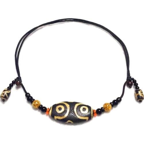 Tibetan Cross 6 Eyes Totem Oval Flat Agate Dzi Bead String Adjustable Male And Female Amulet Short Necklace Free Shipping
