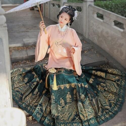 Traditional Chinese Hanfu Women Elegant Hanfu Dress Fairy Embroidery Folk Dance Costume Festival Clothing Princess Suit DL7120