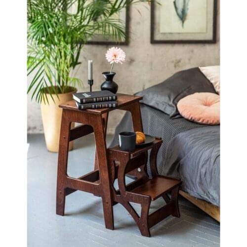 Step Stool 3 Tier Wood Ladder, Rustic Design with Ladder, Stool and Storage Shelf, Multifunction Pine Wood Ladder for Home Decor