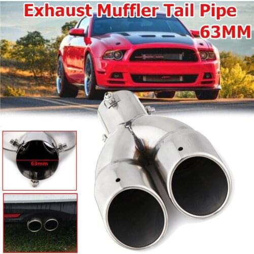 63mm Universal Car Muffler Exhaust Pipe Double Outlet Stainless Steel Chrome Silver Tip End Trim Modified Tail Throat Liner Pipe