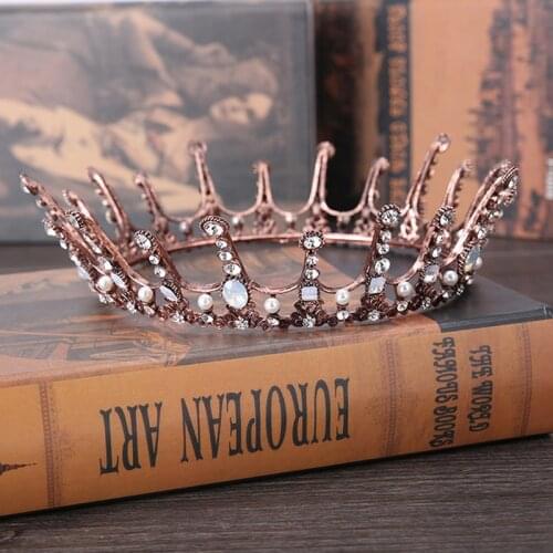 Vintage Queen Wedding Crown Headdress Rhinestone Crystal Crown Bridal Headdress Round Crown Tiara Wedding Hair Accessories Crown