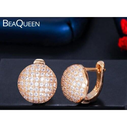BeaQueen Trendy Gold Color Cute Small Round Ball Stud Earrings Micro Paved AAA Cubic Zirconia Fashion Women Jewelry Gift E424