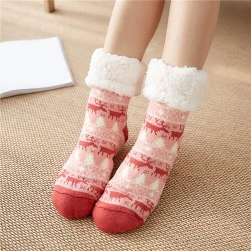 Ladies Elk Christmas Socks Female Autumn And Winter Floor Socks Adult Home Sleep Socks One Size Plus Velvet Thicken