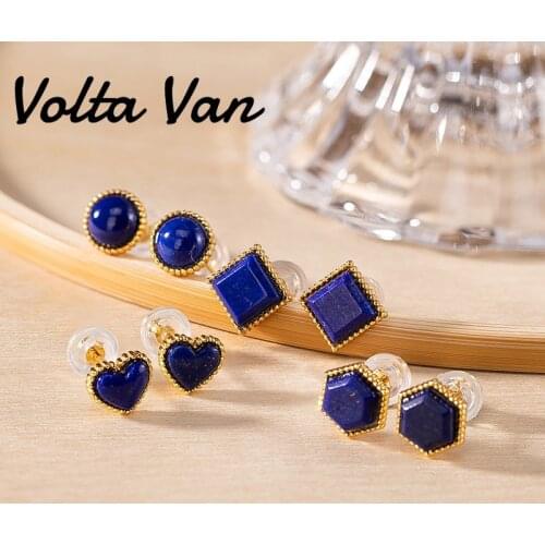 Volta Van Lapis Stud Earrings 925 Sterling Silver 2021 New Fine Jewelry Natural Geometric Design Trendy Elegant Women Earrings