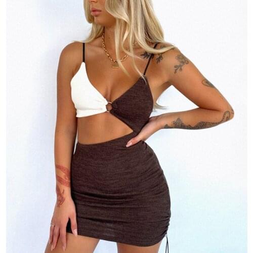 Knitted Summer Dress Woman Cut Out Female Patchwork Sleeveless Bodycon Dresses Club Party Lady Sexy Short Vestidos Hollow Out