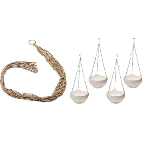 2PCS Macrame Plant Hanger Indoor Outdoor Hanging Planter Basket Jute Rope With 4PCS Hanging Planters