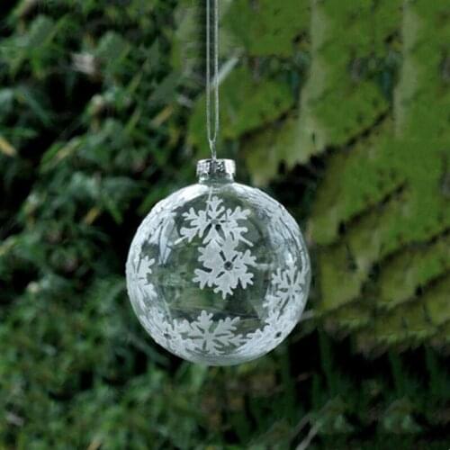 2pcs/pack Diameter=8cm Small Size Transparent Glass Globe Christmas Tree Hanging Pendant Snowflake Drawing Handmade Ball