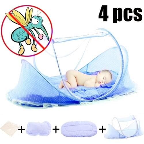 4Pcs Crib Mosquito Net Portable Collapsible Mosquito Net Polyester Newborn Sleep Bed Travel Bed Crib Mosquito Net
