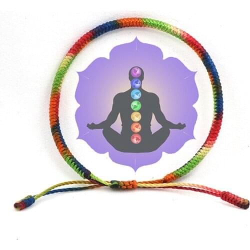 7 Chakra Color Tibetan Buddhist Handbraided Knots Lucky Rope Bracelet Monks Blessed Handmade Yoga Meditation Healing Bangle