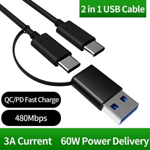 2 in 1 Type C to USB C cable with USB 3.0A male to C female adapter QC fast charging 3A curre for samsung Galaxy S20 xiaomi oppo
