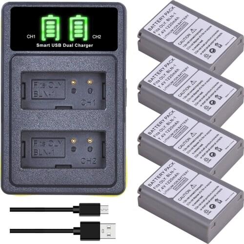 Quality 2200mAh BLN-1 PS-BLN1 Camera Battery + Dual USB Charger for Olympus OM-D E-M1, Olympus Pen F, OM-D E-M5, PEN E-P5, OM-D