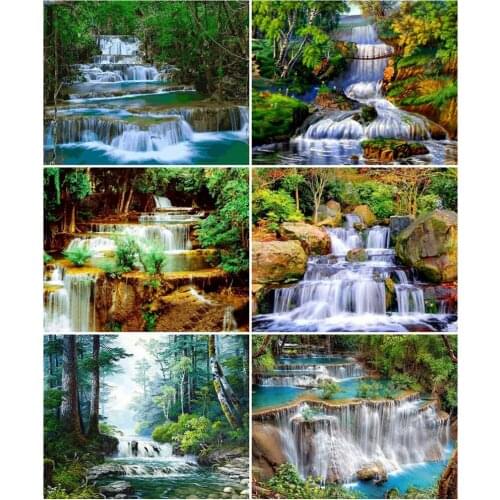 AZQSD Oil Painting By Number Waterfall Acrylic Modern Wall Art Paint By Numbers Scenery Handmade Room Decoration