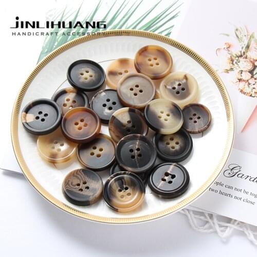 Free Ship 20/10pcs Resin 4-holes Coat Buttons Sewing Accessories Brown Beige Black for Clothing Decorative Buttons Handmade DIY