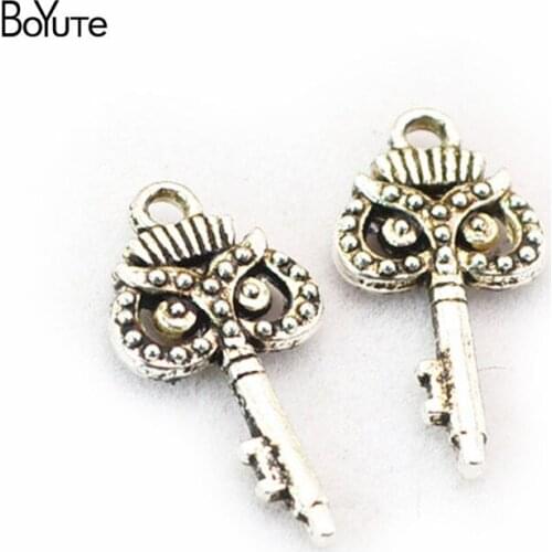 BoYuTe (100 Pieces/Lot) 21*10MM Metal Alloy Owl Key Pendant Charms for Jewelry Making Diy Accessories