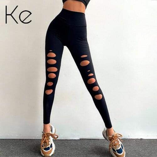 KE sexy fitness pants womens high waist tight-fitting hollow mesh quick-drying sports pants peach hips breathable yoga pants