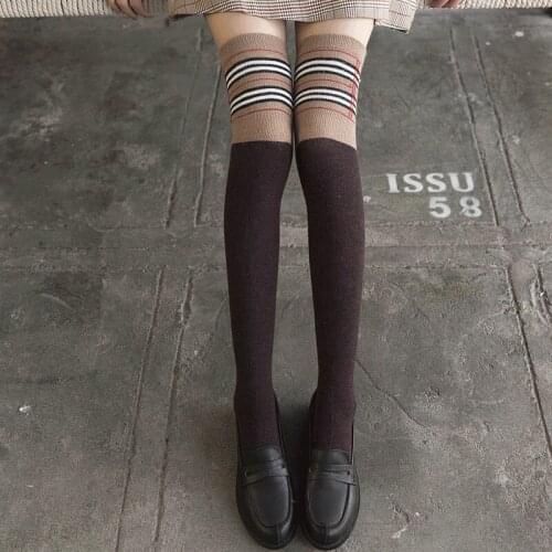 Long stockings womens socks over the knee socks Korea Japanese wild autumn and winter models thick warm winter wool socks black