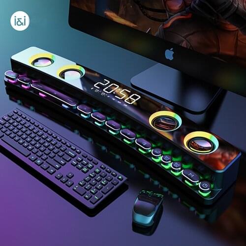 Home Clock Indoor Sound Bar Computer Loudspeake 3600mAh Wireless Game Bluetooth Speaker soundbar USB 3D Stereo Subwoofer AUX FM