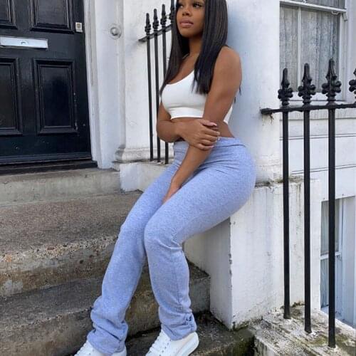 Elastic Skinny Stacked Leggings Sweatpants for Women Sexy Club Flare Pleated Ruched Pants Trousers Egirl Streetwear Clothes