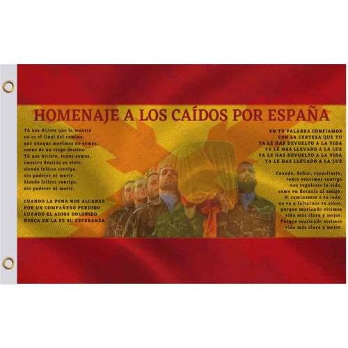 Spain Flag with the Cross of Burgundy and the poem from the anthem of the Spanish Army Tercios homage to the fallen by Spain