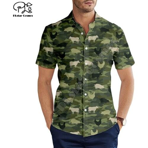 Hawaiian beach summer Fashion Short sleeve shirt Hunting animal pig/chicken/cow Print 3d Mens Shirt Casual Harajuku Tee shirts