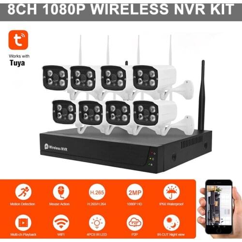 8CH Video Surveillance Camera NVR Kit IP66 Waterproof 1080P 2MP Wireless IP Camera Net Video Recorder WIFI CCTV Security System