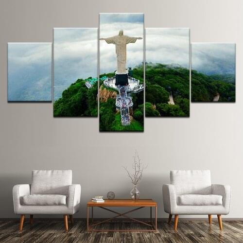 Canvas Painting Christ the Redeemer (statue) 5 Pieces Wall Art Painting Modular Wallpapers Poster Print for living room Decor