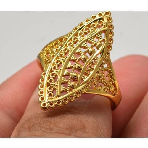 Annayoy Gold Color Flower Dubai Ring Ethiopian/African/Nigerian Rings for Women Girlfriend Evening Party Ring Jewelry Gift