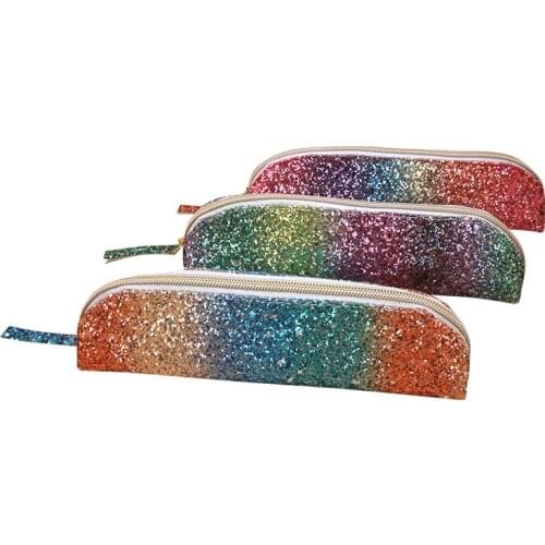 Colorful fashion Glett bling Pencil Bag red green purple orange glett loose color Pencil box handbag Pen Bags cosmetic pouch