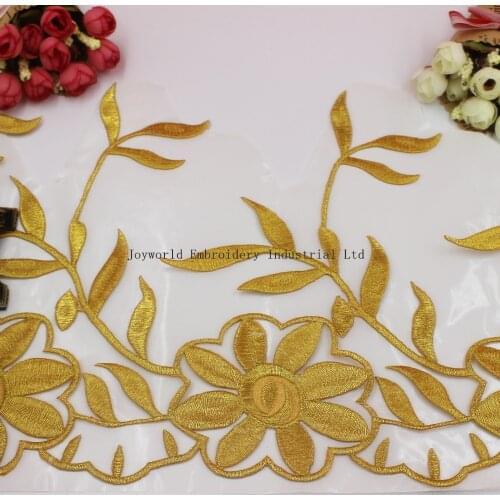 YACKALASI Gold Flower Embroidery Lace gold and silver border lace iron on backing 27cm high iron on