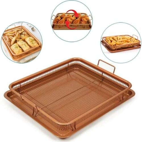 Copper Rectangle Crispy tray Fry pan French Chef Basket Easy Clean Kitchen Cooking Crispy Tray Baking Pan BBQ Barbecue Tray