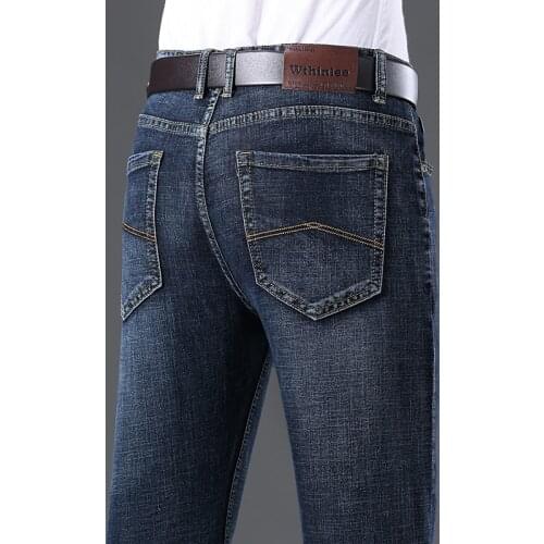 Fashion MenS Stretch Straight Jeans Business Casual Classic Loose Denim Trousers 2021 Autumn And Winter New Male Brand Pants