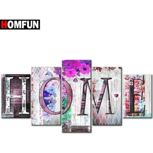 HOMFUN 5pcs Full Square/Round Drill 5D DIY Diamond Painting "Home sweet home" Multi-picture Combination Embroidery 5D Decor