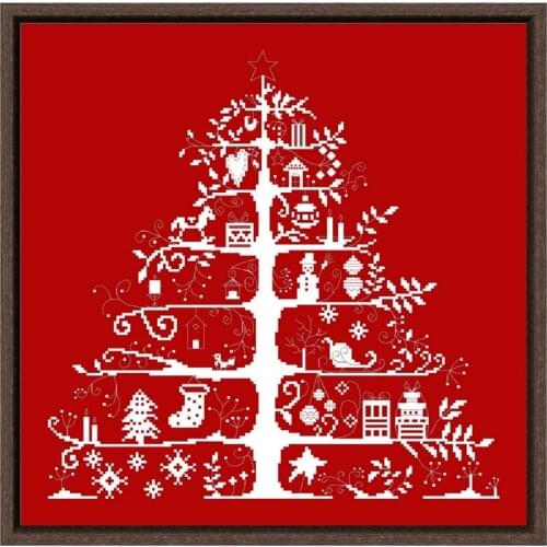 Christmas tree cross stitch kit simple design 14ct 11ct red canvas fabric cotton thread embroidery DIY handmade needlework