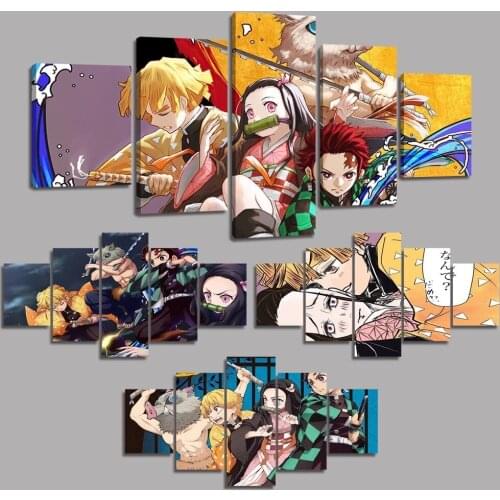 Wall Art 5 Pieces Zenitsu X Nezuko Demon Poster Anime Characters Prints Picture Home Decor Room Modular No Frame Canvas Painting