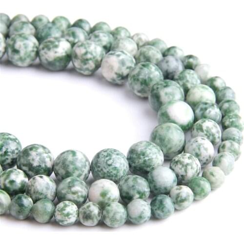 Natural matte Green Dot Jades stone beads real green white jaspers stones bead for jewelry making bracelets Material wholesale