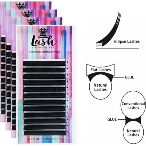 New Best Selling Professional Private Label Deep Black Matte Faux Mink silk Lashes supplies Ellipse Flat eyelash extension