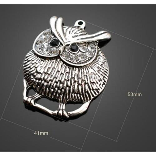 New 50pcs/bag 52x41mm Antique Silver Plated Zinc Alloy Metal Charms Night Owl Pendants For Jewelry Making Findings