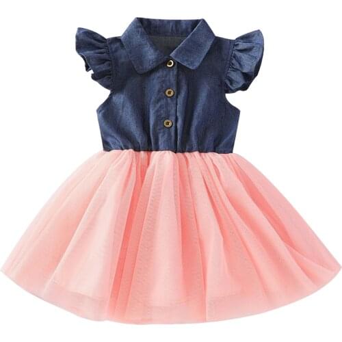 Oyolan Cute Girls Dress Summer Baby Kid Girls Princess Dress For Girls Clothing Denim Gauze Skirt Casual Jean Vest Jacket Dress