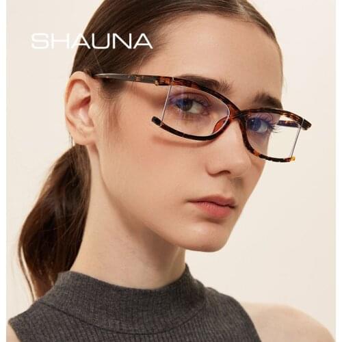 SHAUNA Anti-Blue Light Fashion Half Frame Eyeglasses Frames Candy Colors Steel Wire Rectangle Computer Eyewear