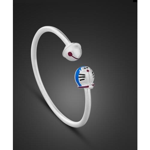 Wholesale Doraemon childrens jewelry Girl 100% 990 sterling silver adjustment bracelet Solid silver cute baby birthday gift