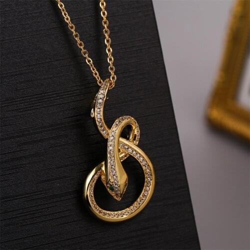 Trendy Copper Metal AAA Cubic Zirconia Snake Pendants Necklaces For Women Punk Style Gold Color Stainless Steel Chain Necklace